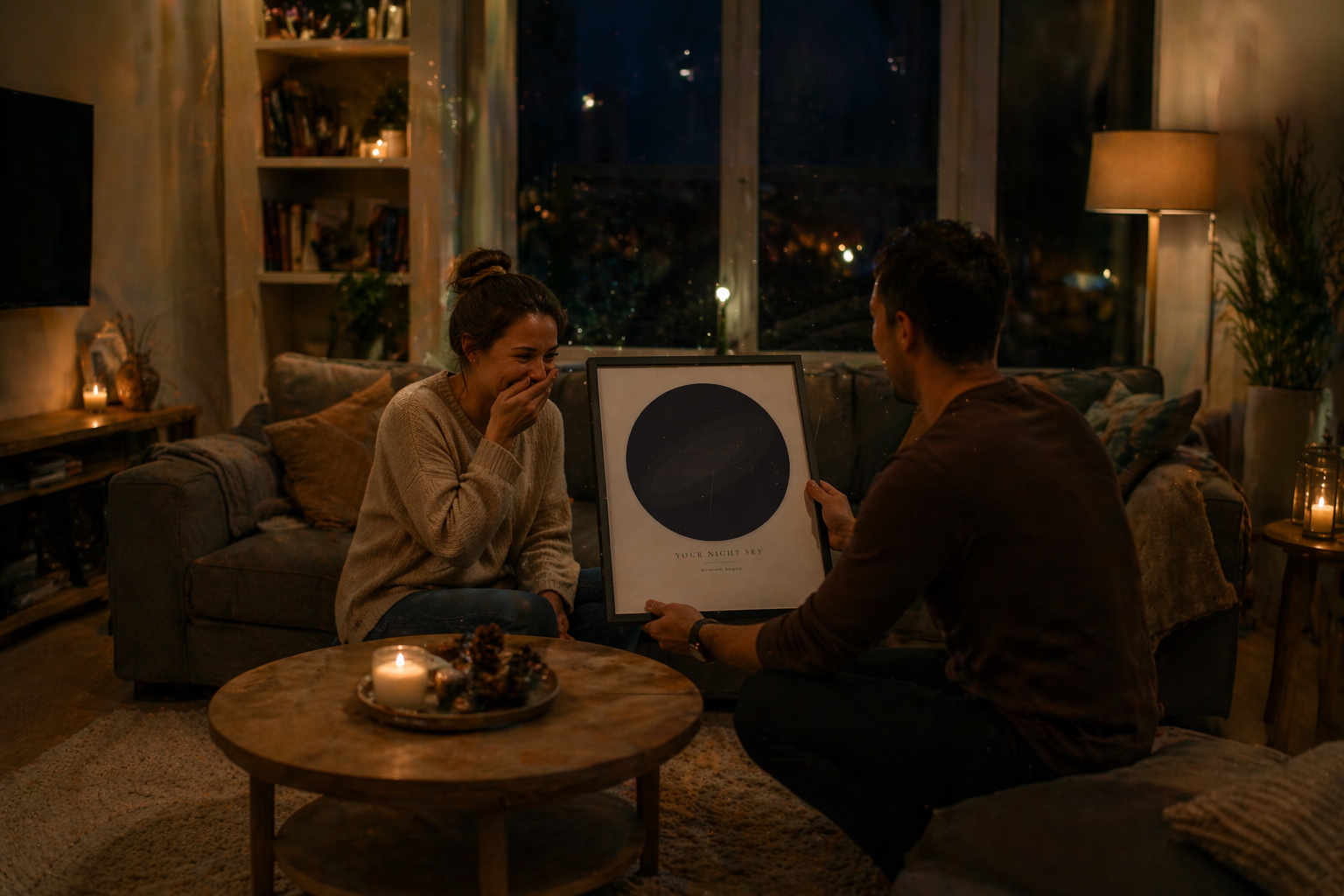 StarredNight star map poster styled in a modern interior